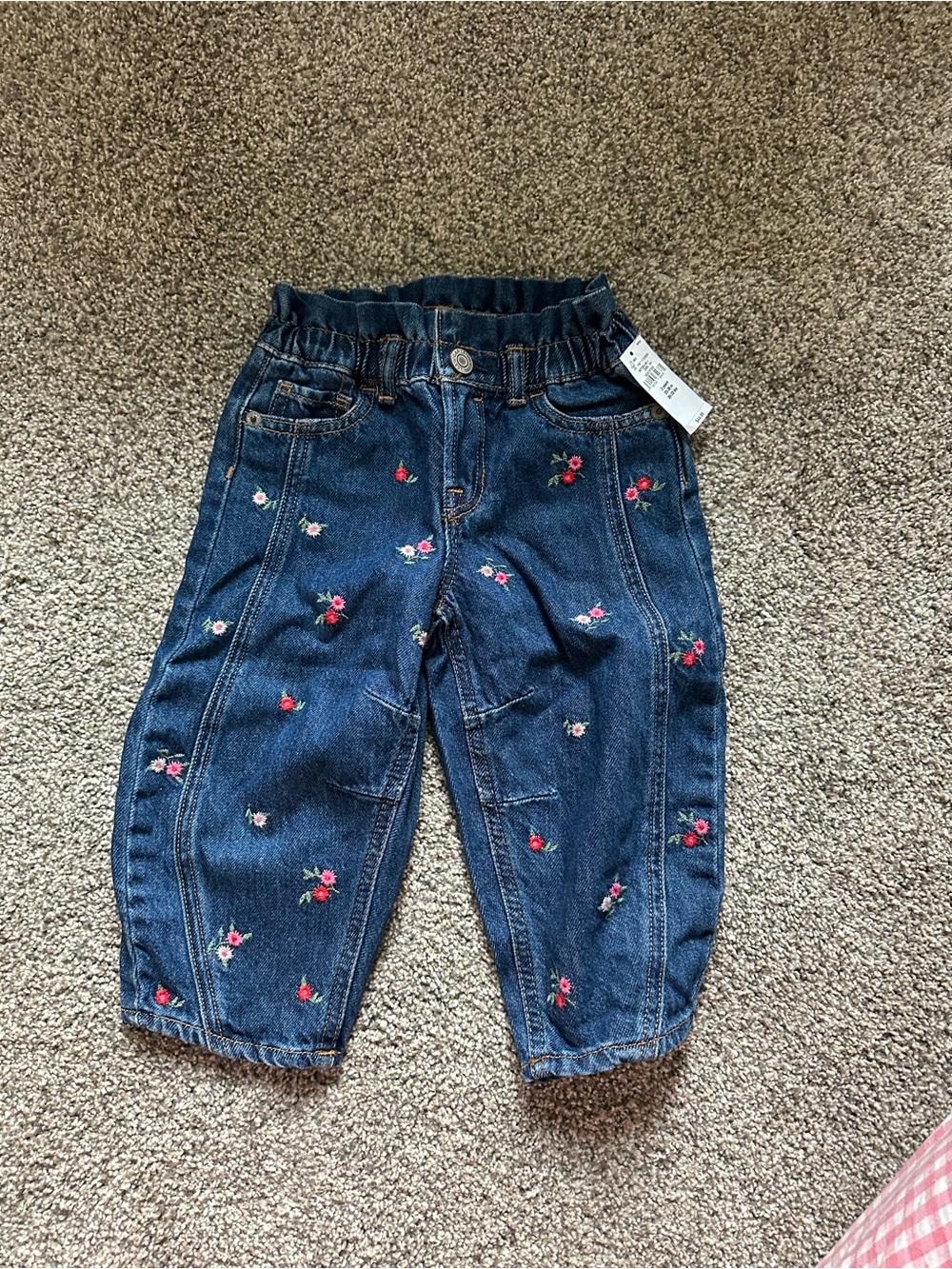 GAP Dark Blue Horseshoe Denim Jeans with Pink & Red Floral Embroidery